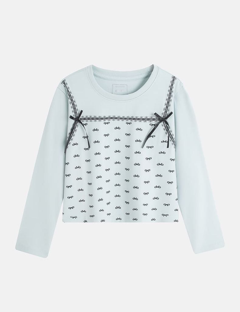 Áo thun dài tay cổ tròn bé gái hình in thân trước