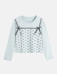 Áo thun dài tay cổ tròn bé gái hình in thân trước