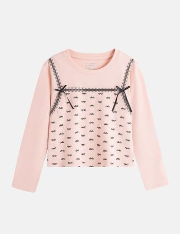 Áo thun dài tay cổ tròn bé gái hình in thân trước