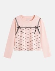 Áo thun dài tay cổ tròn bé gái hình in thân trước