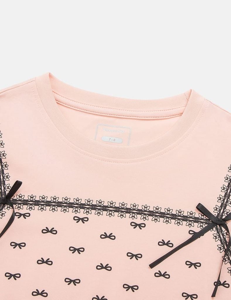 Áo thun dài tay cổ tròn bé gái hình in thân trước