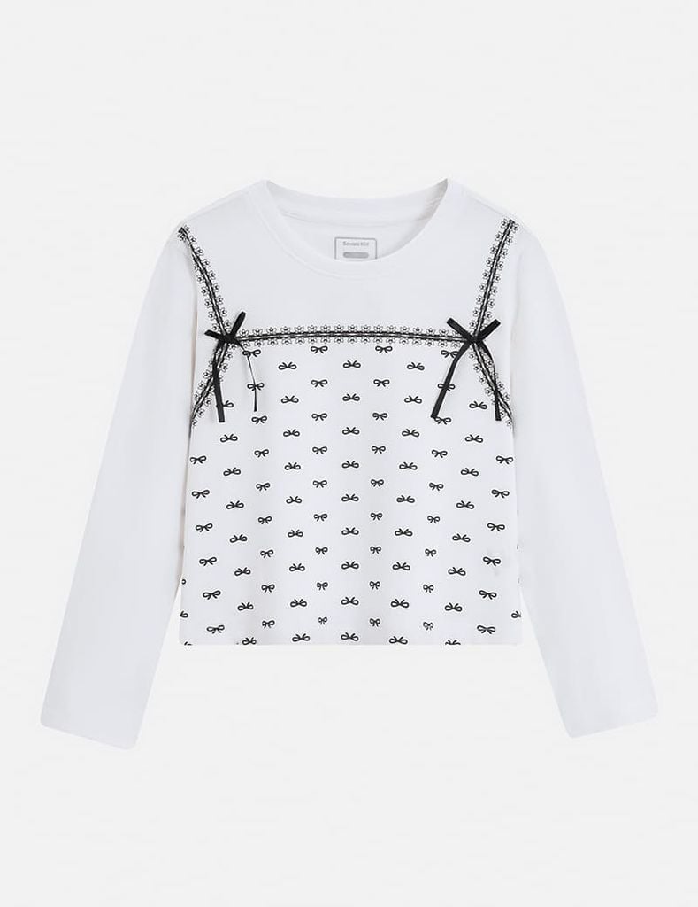 Áo thun dài tay cổ tròn bé gái hình in thân trước