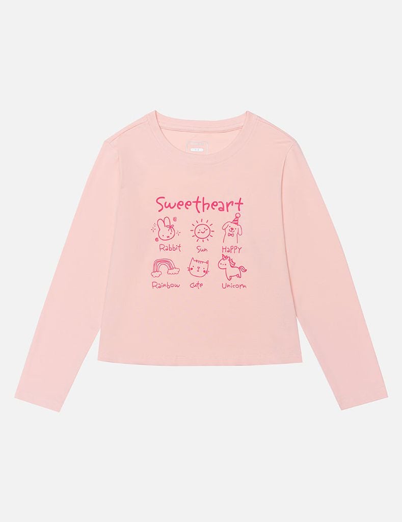 Áo thun dài tay cổ tròn bé gái