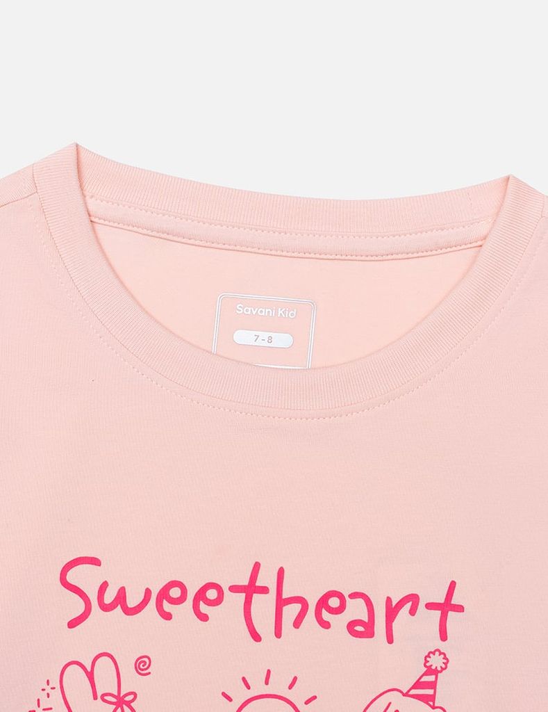 Áo thun dài tay cổ tròn bé gái