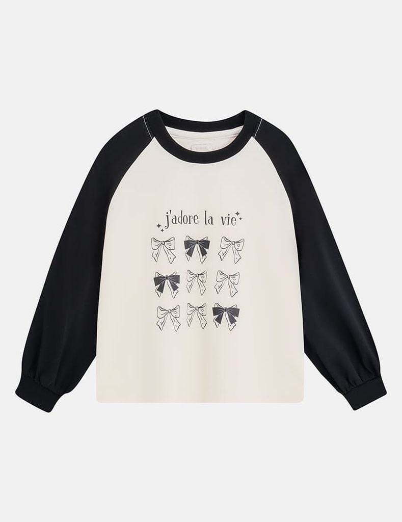 Áo thun dài tay cổ tròn bé gái hình in thân trước
