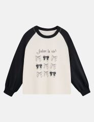 Áo thun dài tay cổ tròn bé gái hình in thân trước