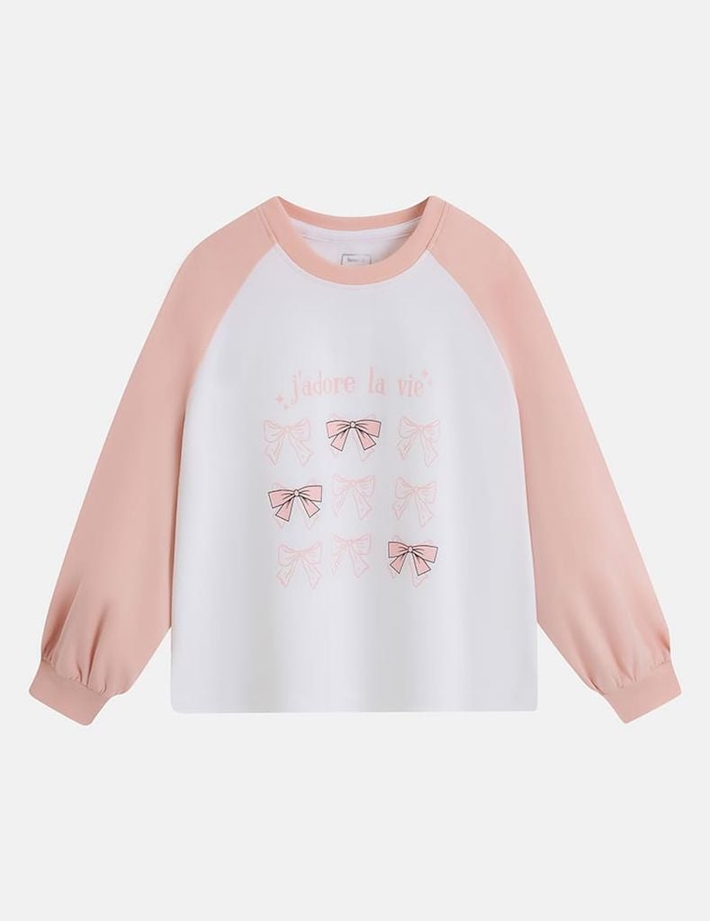Áo thun dài tay cổ tròn bé gái hình in thân trước