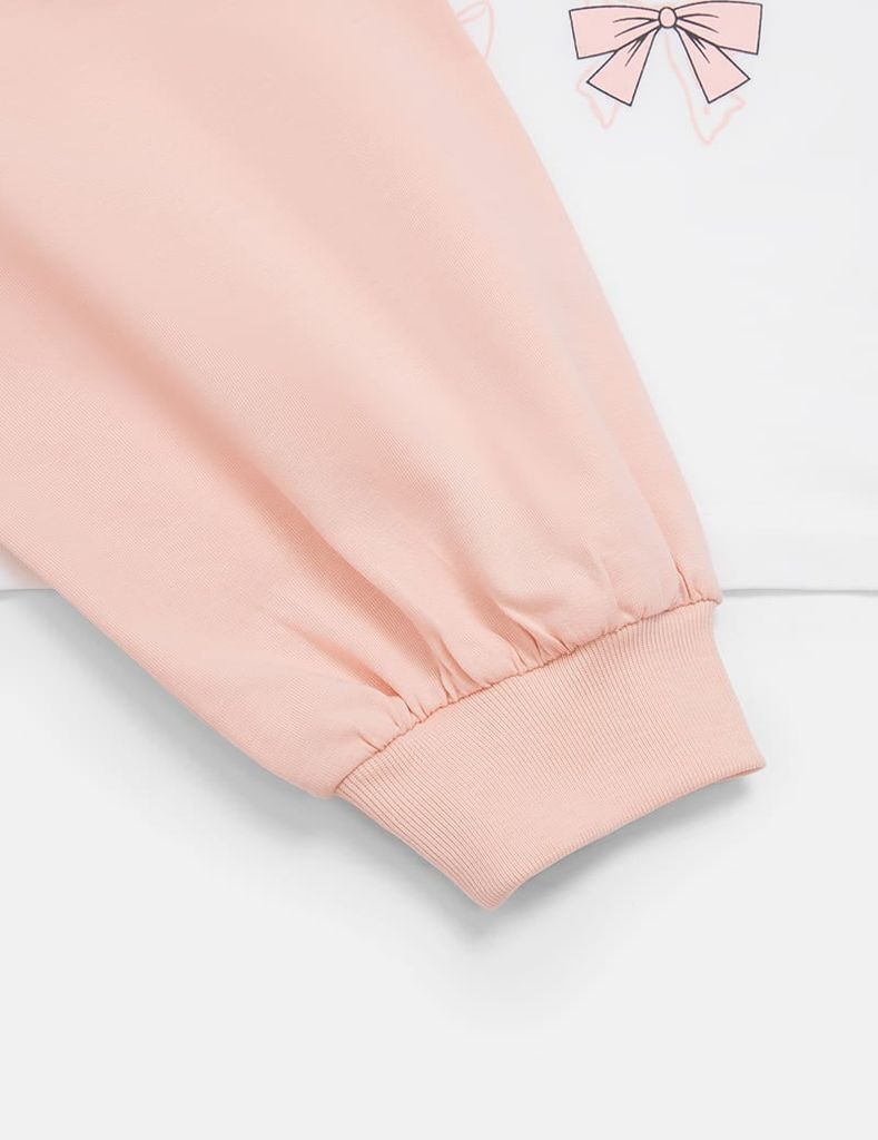 Áo thun dài tay cổ tròn bé gái hình in thân trước