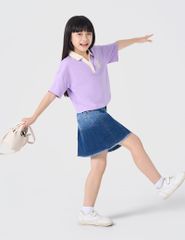 Áo polo ngắn tay bé gái phối cổ khác màu hình in trước ngực