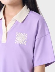 Áo polo ngắn tay bé gái phối cổ khác màu hình in trước ngực
