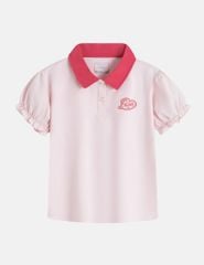Áo polo bé gái cổ phối khác màu hình in