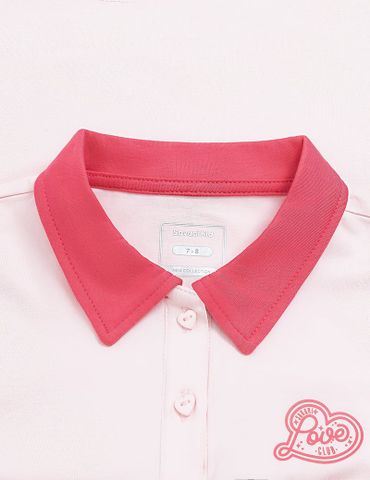 Áo polo bé gái cổ phối khác màu hình in
