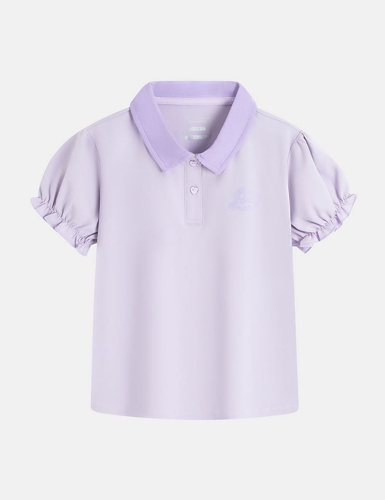Áo polo bé gái cổ phối khác màu hình in