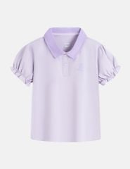 Áo polo bé gái cổ phối khác màu hình in