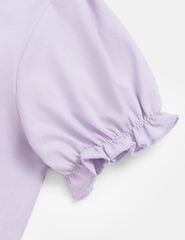 Áo polo bé gái cổ phối khác màu hình in