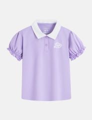 Áo polo bé gái cổ phối khác màu hình in