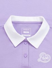 Áo polo bé gái cổ phối khác màu hình in