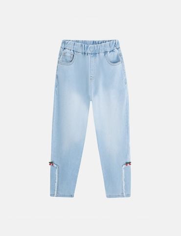 Quần jean bé gái ống đứng cạp chun phối chân