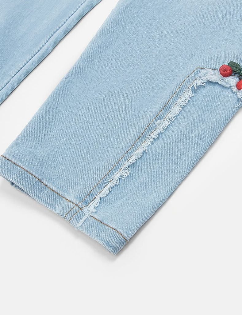 Quần jean bé gái ống đứng cạp chun phối chân