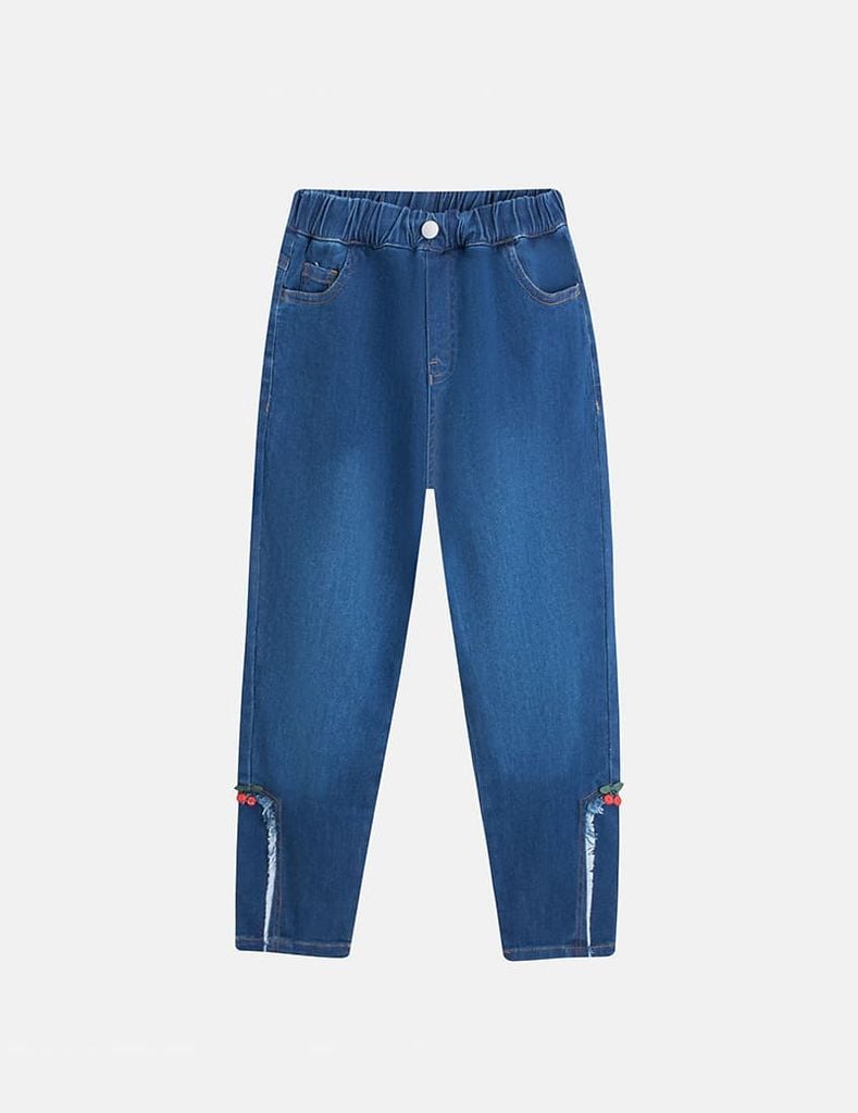 Quần jean bé gái ống đứng cạp chun phối chân