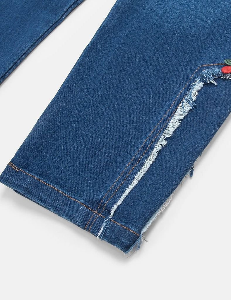 Quần jean bé gái ống đứng cạp chun phối chân