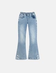 Quần jean ống loe bé gái đính nơ gần gấu quần