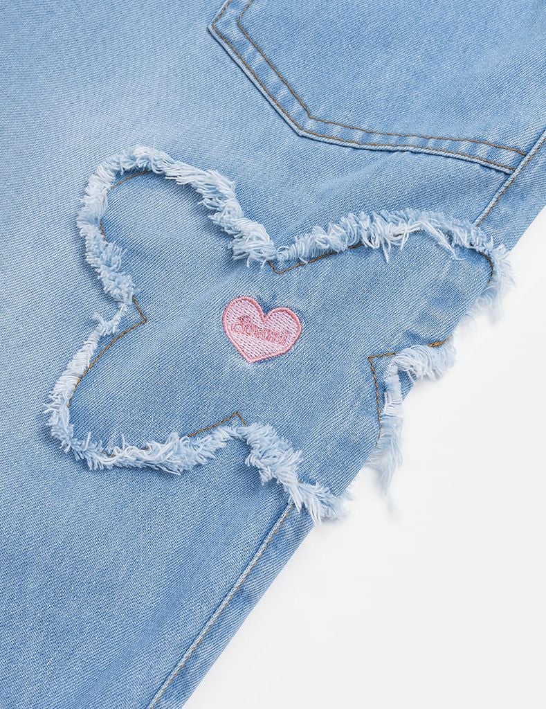 Quần jean bé gái cạp chun ống suông hình thêu thân trước