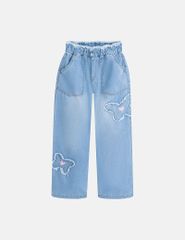 Quần jean bé gái cạp chun ống suông hình thêu thân trước