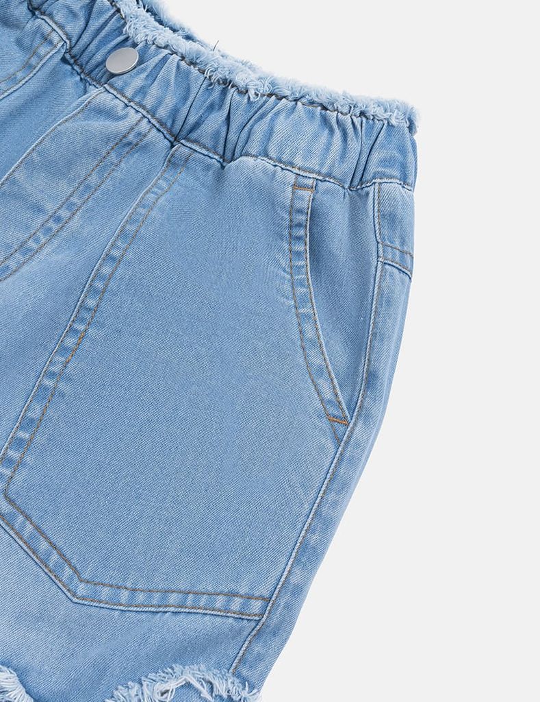 Quần jean bé gái cạp chun ống suông hình thêu thân trước