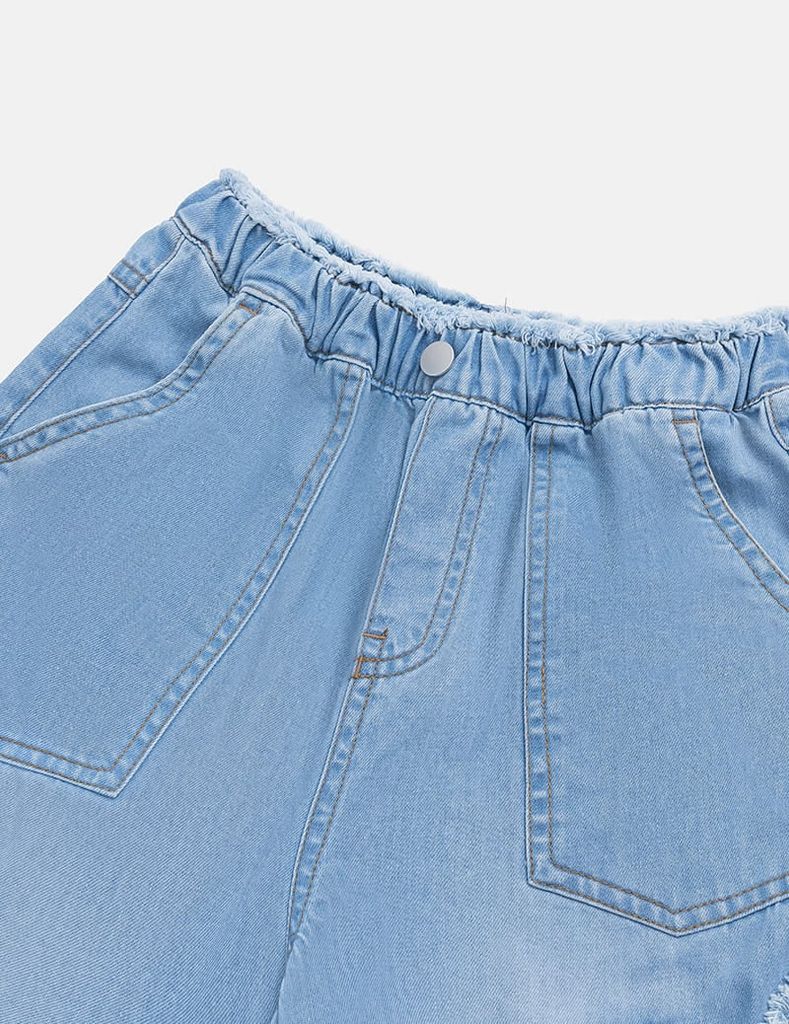 Quần jean bé gái cạp chun ống suông hình thêu thân trước