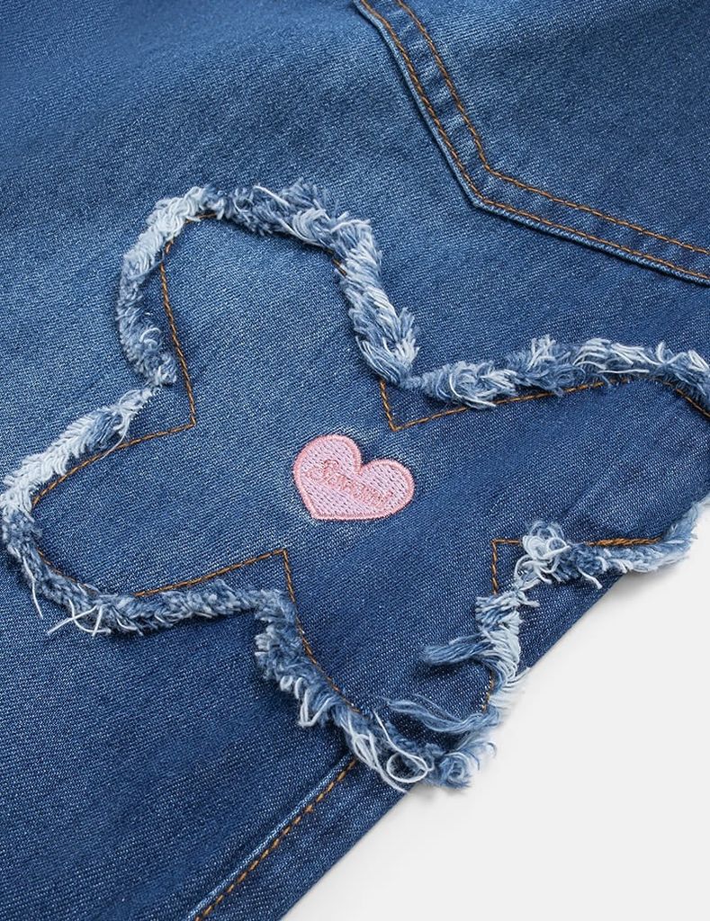 Quần jean bé gái cạp chun ống suông hình thêu thân trước
