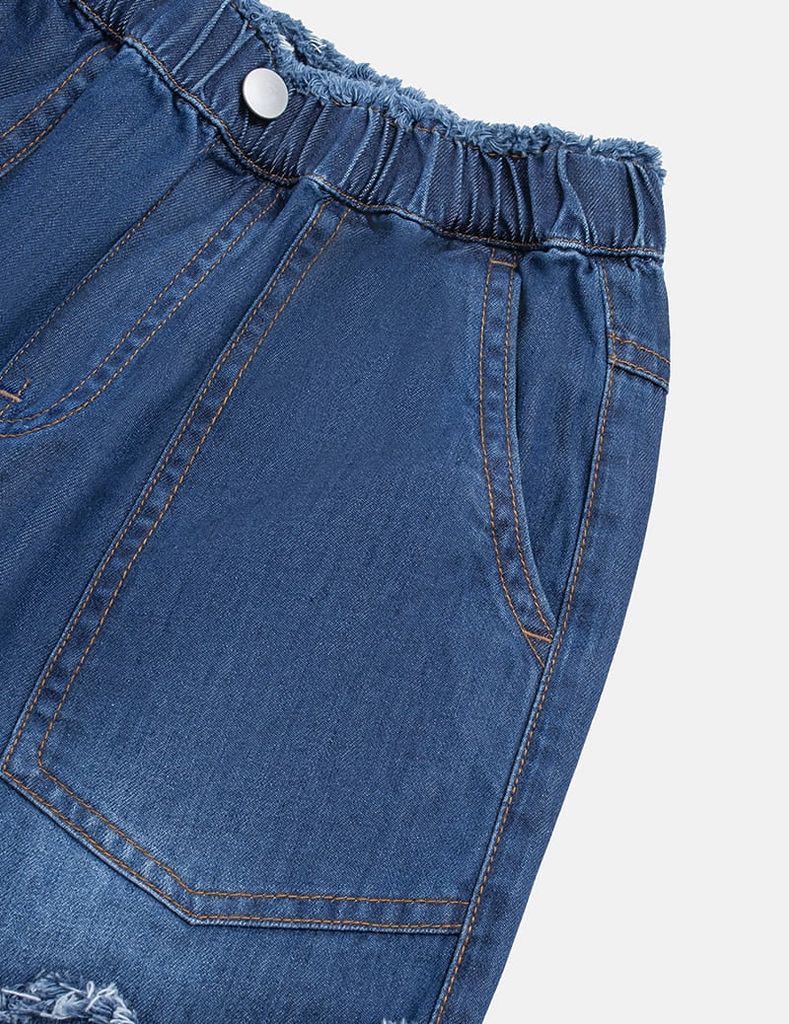 Quần jean bé gái cạp chun ống suông hình thêu thân trước