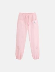 Quần khaki bé gái cạp chun bo gấu gắn mác trang trí