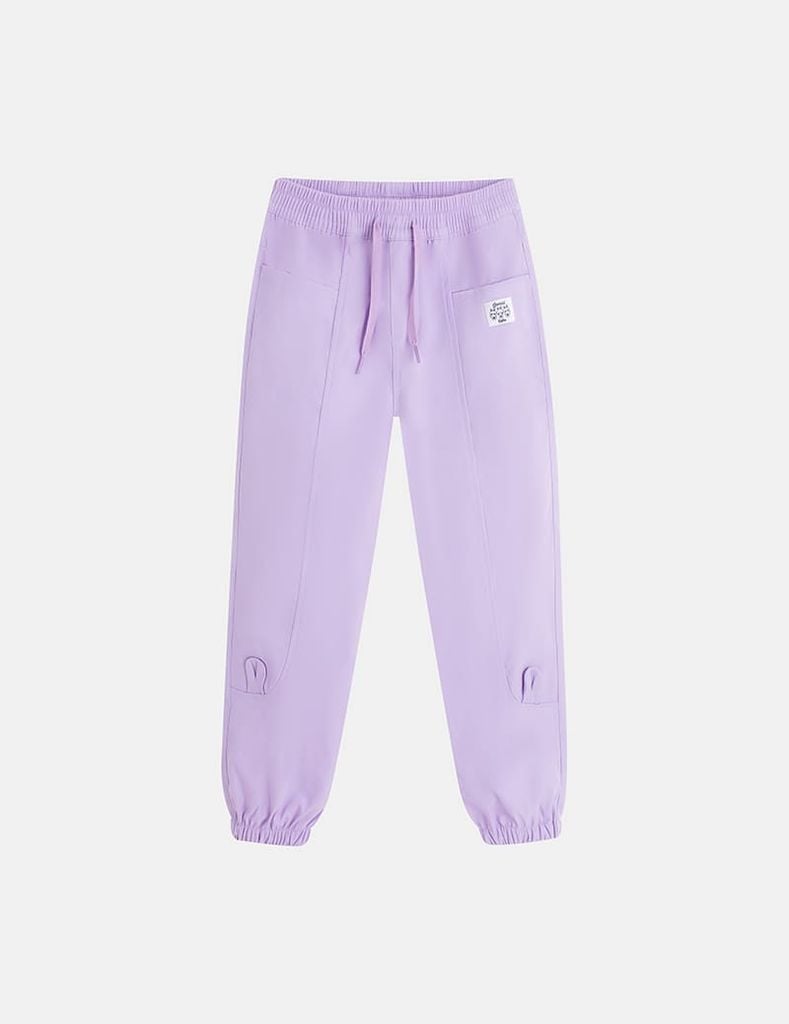 Quần khaki bé gái cạp chun bo gấu gắn mác trang trí