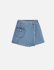 Quần short jean bé gái cạp chun vạt lệch