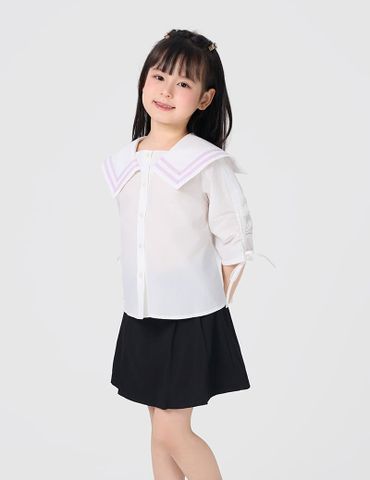 Áo sơ mi bé gái cổ thủy thủ tay kiểu