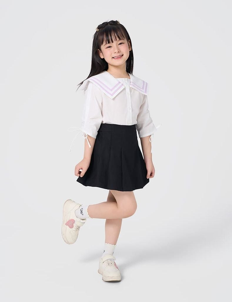 Áo sơ mi bé gái cổ thủy thủ tay kiểu