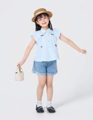 Quần short jean bé gái cạp chun trang trí nơ