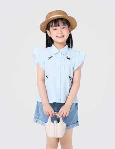 Quần short jean bé gái cạp chun trang trí nơ