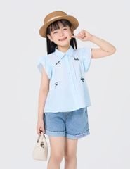 Áo sơ mi ngắn tay trẻ em đính nơ trang trí