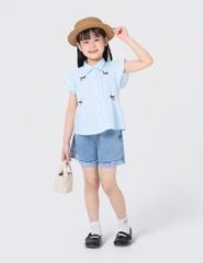 Áo sơ mi ngắn tay trẻ em đính nơ trang trí