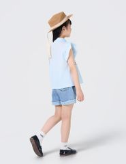 Quần short jean bé gái cạp chun trang trí nơ