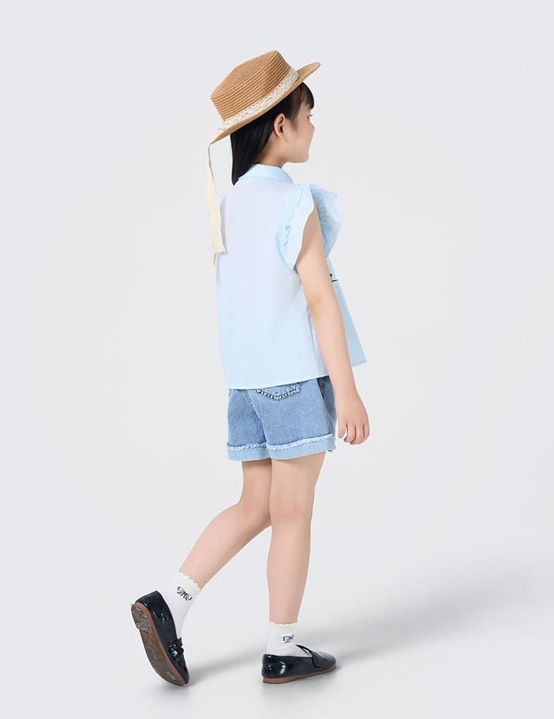 Áo sơ mi ngắn tay trẻ em đính nơ trang trí