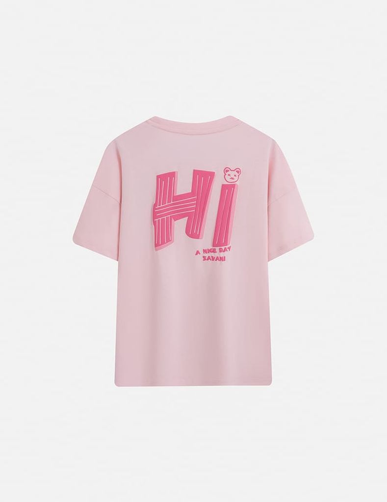 Áo thun ngắn tay bé gái hình in trước ngực