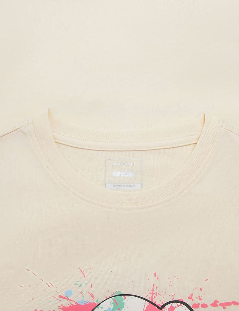 Áo T-shirt bé gái hình in trước ngực dáng suông rộng