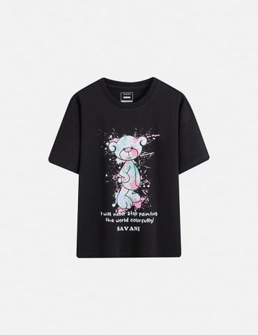 Áo T-shirt bé gái hình in trước ngực dáng suông rộng