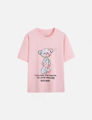 Áo T-shirt bé gái hình in trước ngực dáng suông rộng