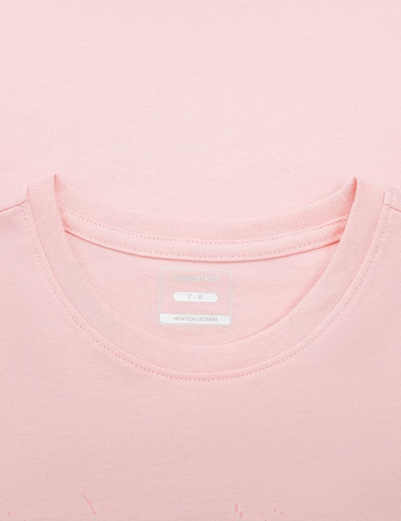 Áo T-shirt bé gái hình in trước ngực dáng suông rộng