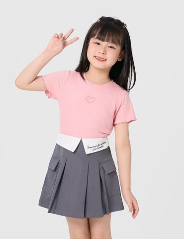 Chân váy khaki trẻ em dáng A phối cạp ly trước