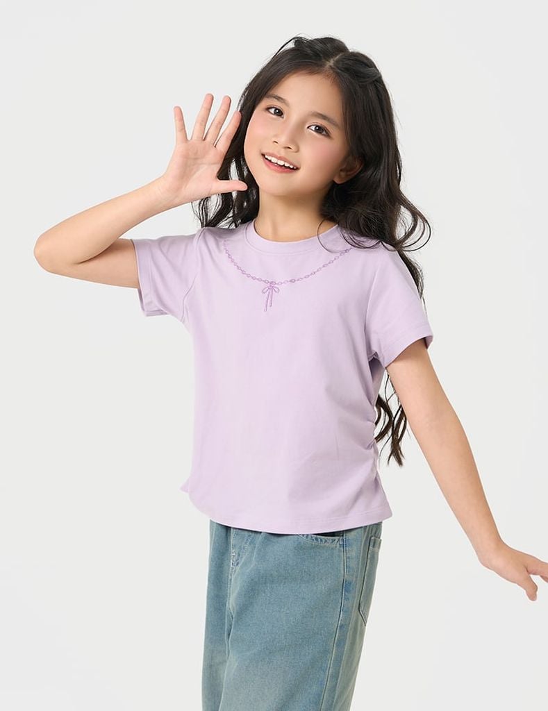 Áo thun ngắn tay cổ tròn bé gái
